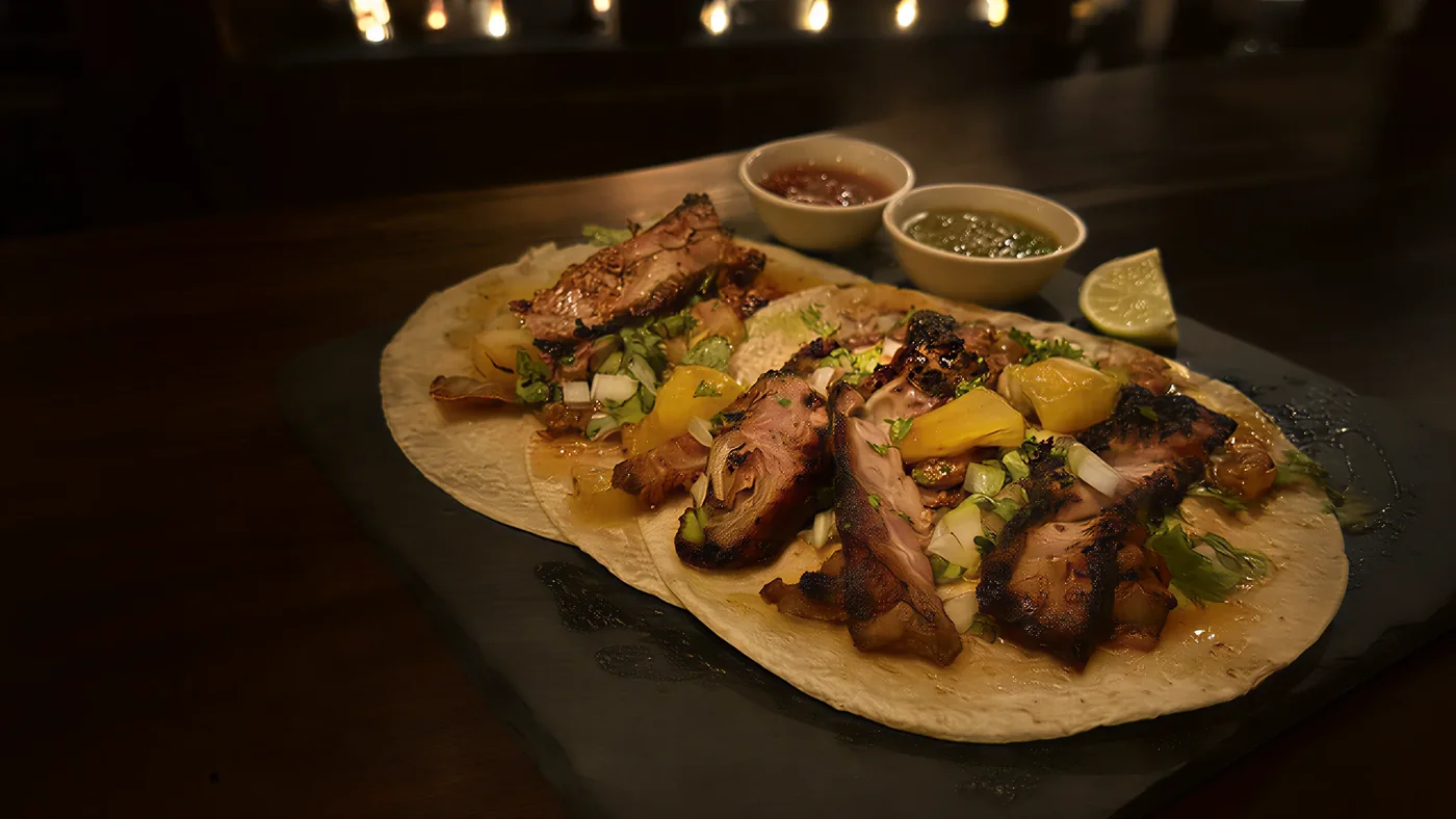Tacos de arrachera sobre una tabla